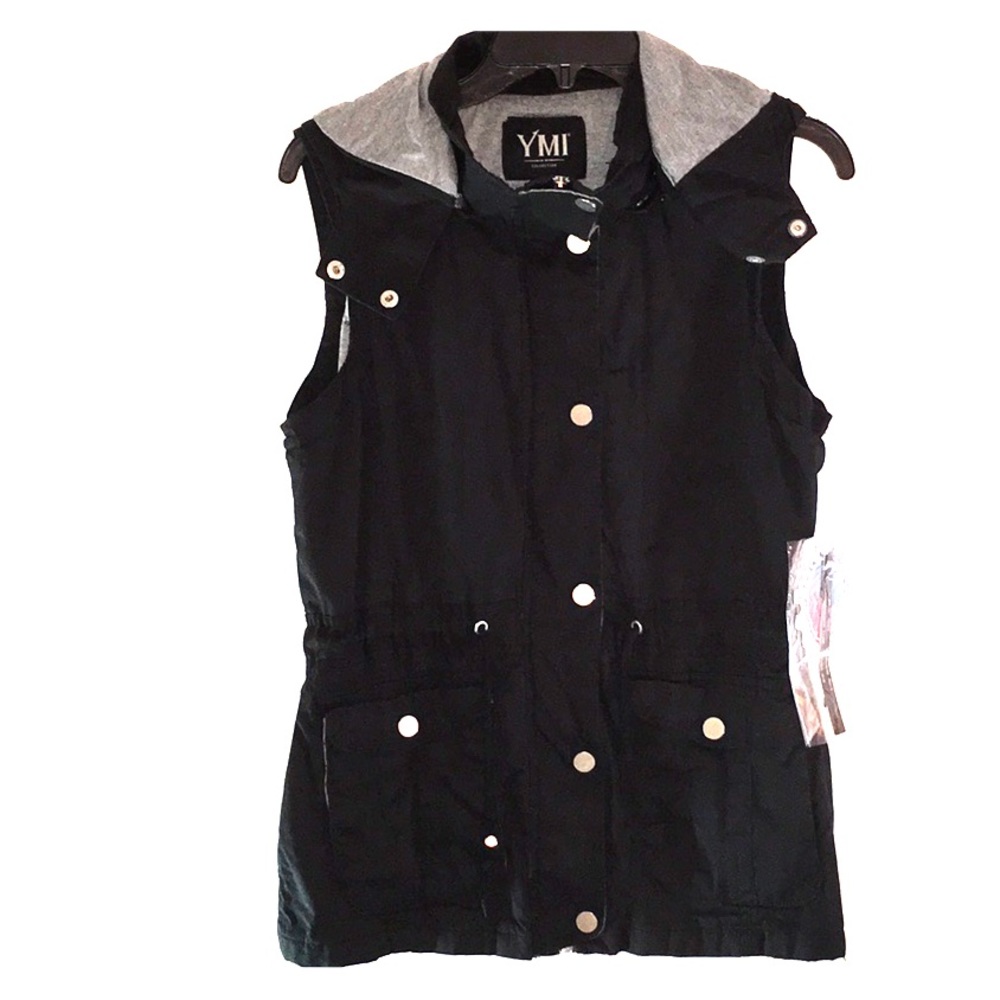 NWT YMI VEST JACKET WITH HOOD COTTON MEDIUM BLACK